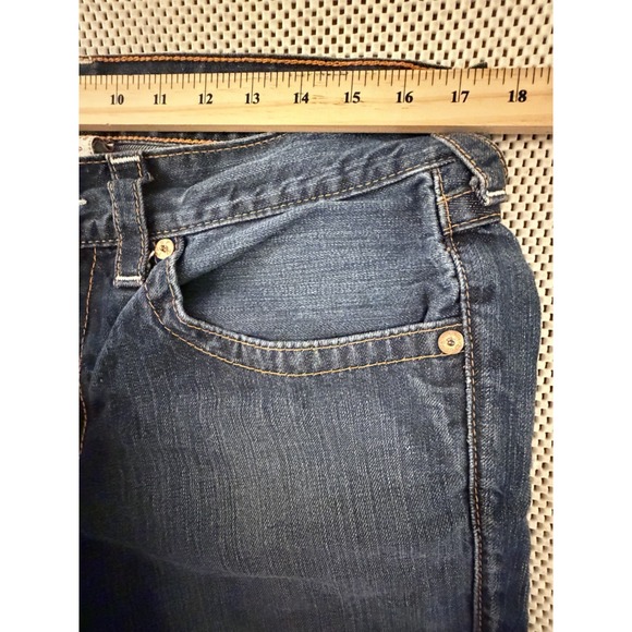 True Religion Ricky Jeans Size 34 Straight Leg Mid Rise Orange Flap Pockets USA - Picture 5 of 13